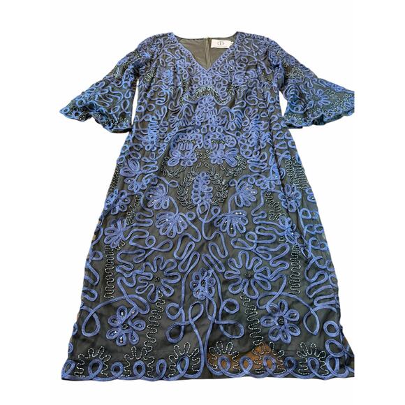 JS Collection Navy Embroidery Beaded Dress - Size 16W - Picture 10 of 16